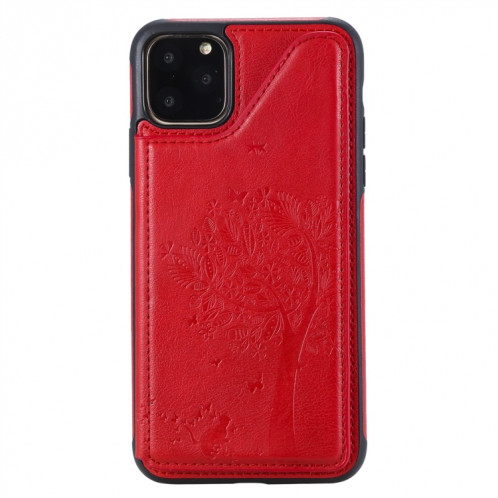 Pour iPhone 11 Pro Max Arbre à chat gaufrage, étui de protection antichoc avec fentes pour cartes et cadre photo (rouge) SH011E424-07