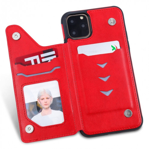 Pour iPhone 11 Pro Max Arbre à chat gaufrage, étui de protection antichoc avec fentes pour cartes et cadre photo (rouge) SH011E424-07