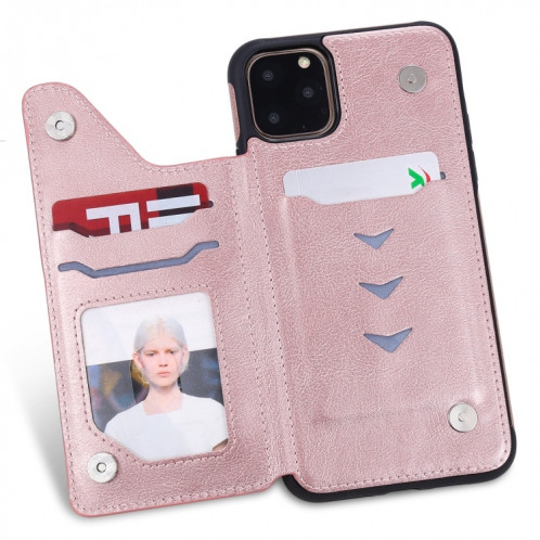 Pour iPhone 11 Pro Max Arbre à chat gaufrage Motif antichoc Etui de protection avec fentes pour cartes et cadre photo (Or rose) SH011F640-07