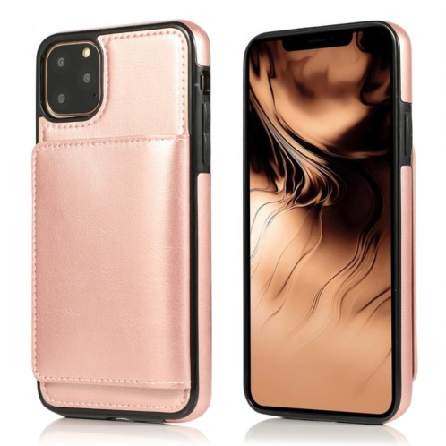 Pour iPhone 11 Pro Max Etui de protection antichoc en PU + TPU avec fentes pour cartes et support (Or rose) SH912F1443-07