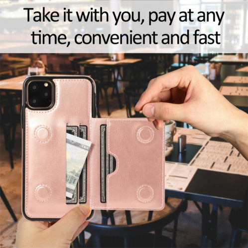 Pour iPhone 11 Pro Max Etui de protection antichoc en PU + TPU avec fentes pour cartes et support (Or rose) SH912F1443-07