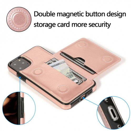 Pour iPhone 11 Pro Max Etui de protection antichoc en PU + TPU avec fentes pour cartes et support (Or rose) SH912F1443-07