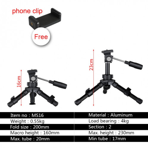 BEXIN MS16 petit trépied d'appareil photo de table léger pour appareil photo reflex numérique de téléphone SB01081540-06