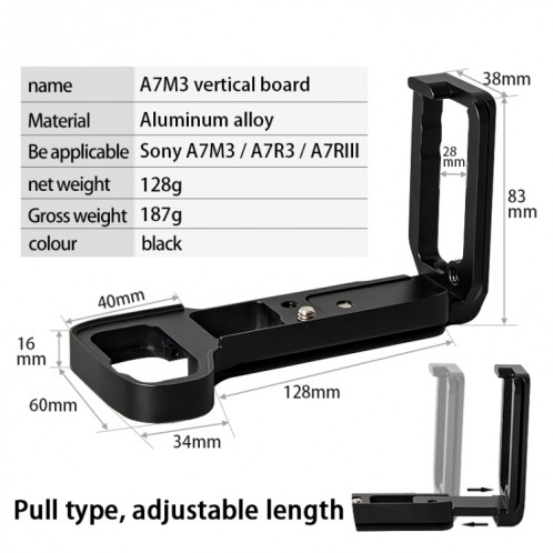 BEXIN A73 Clapet vertical de caméra à plaque en L pour caméra A7M3 A7III A7RIII (noir) SB801A1865-07