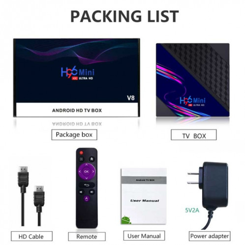 H96 Mini V8 Boîte de télévision intelligente 4K avec télécommande, Android 10,0, RK3228A Quad-Core Cortex-A7, 1 Go + 8 Go, Tiktok intégré, Support DLNA / HDMI / USBX2 / 2.4G WIFI, Type de prise: Type de prise: AU SH72041706-013