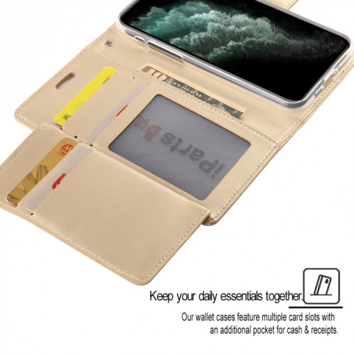 Pour iPhone 11 Pro Max MERCURE GOLD GOYPERY RICH DIARY Étui en cuir à rabat horizontal avec texture, fente pour cartes et porte-cartes (portefeuille) (Jaune) SG001B1688-07