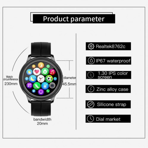 CF22 1.3 pouces IPS écran couleur IP67 montre intelligente étanche, moniteur de sommeil de soutien / moniteur de fréquence cardiaque / tensiomètre (bleu) SH401B1682-016