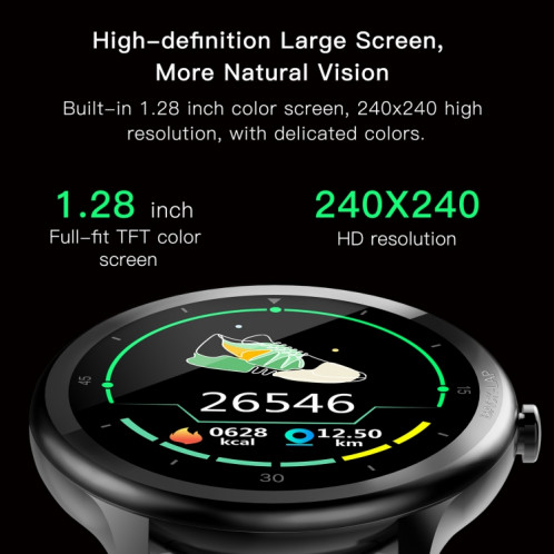 G28 1,28 pouces TFT écran couleur IP68 montre intelligente étanche, moniteur de sommeil de soutien / moniteur de fréquence cardiaque / tensiomètre (noir) SH601A489-022