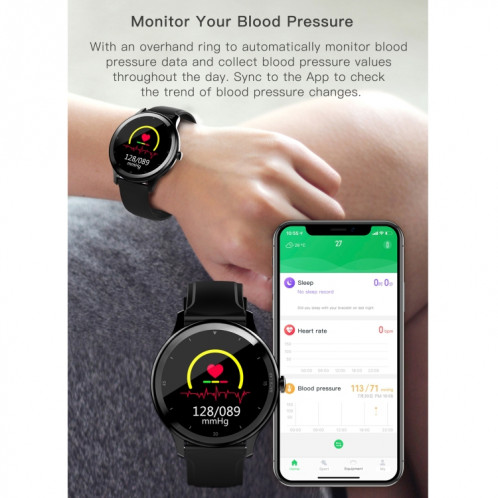 G28 1,28 pouces TFT écran couleur IP68 montre intelligente étanche, moniteur de sommeil de soutien / moniteur de fréquence cardiaque / tensiomètre (noir) SH601A489-022