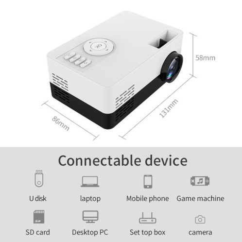 Mini projecteur LED domestique J15 1920 x 1080P HD avec support de montage sur trépied AV / HDMI x 1 / USB x1 / TF x 1, type de prise: prise américaine (blanc rose) SH102C1464-017