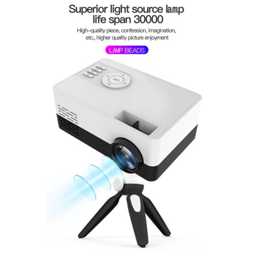 Mini projecteur LED domestique J15 1920 x 1080P HD avec support de montage sur trépied AV / HDMI x 1 / USB x1 / TF x 1, type de prise: prise américaine (blanc rose) SH102C1464-017