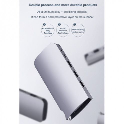 HW-TC28 10 en 1 USB 3.0 x3 + HDMI + VGA + SD + TF + PD + Port Ethernet + Port 3,5 mm Station d'accueil HUB multifonction de type C / USB-C (gris) SH301A1705-014