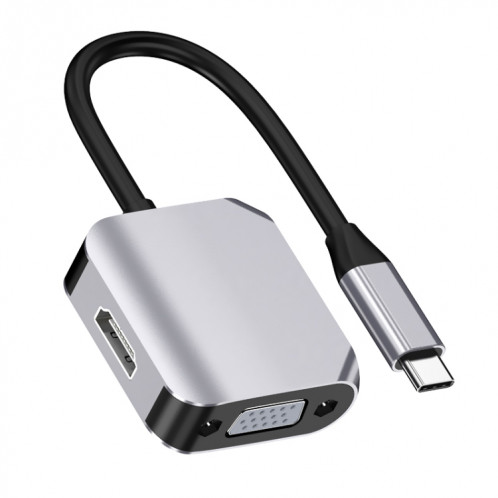HW-6002 Convertisseur adaptateur 2 en 1 Type-C / USB-C vers HDMI + VGA (gris) SH601A872-012