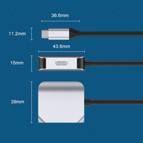 HW-6002 Convertisseur adaptateur 2 en 1 Type-C / USB-C vers HDMI + VGA (gris) SH601A872-012