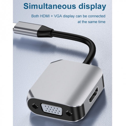 HW-6002 Convertisseur adaptateur 2 en 1 Type-C / USB-C vers HDMI + VGA (gris) SH601A872-012