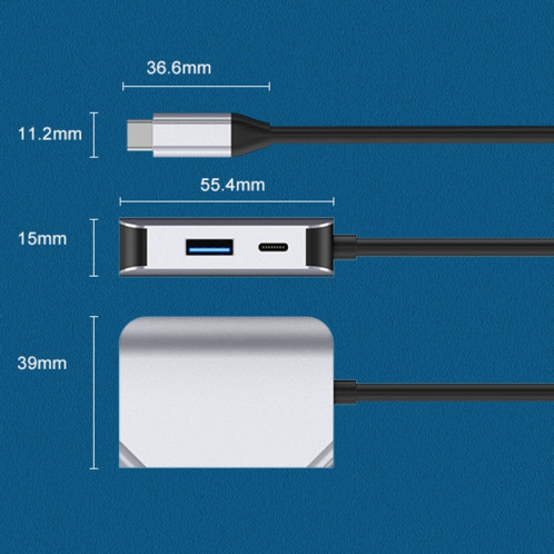 HW-6003 Convertisseur d'adaptateur de station d'accueil 3 en 1 Type-C / USB-C vers HDMI + PD + USB 3.0 (gris) SH701A1091-012