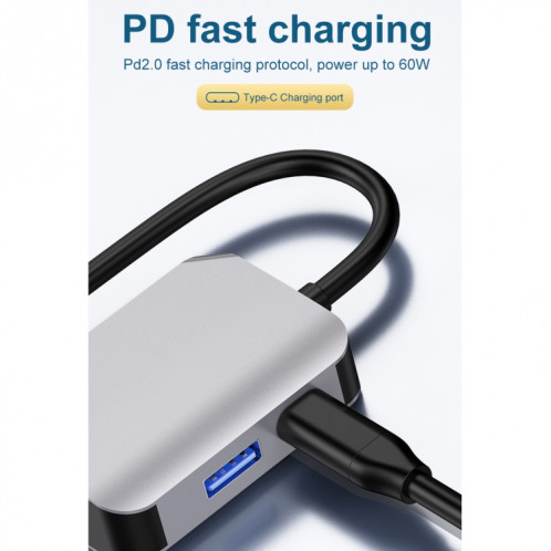 HW-6003 Convertisseur d'adaptateur de station d'accueil 3 en 1 Type-C / USB-C vers HDMI + PD + USB 3.0 (gris) SH701A1091-012