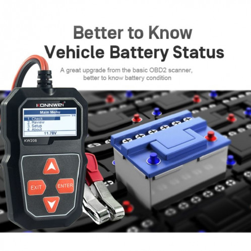 KONNWEI KW208 Support de testeur de batterie à écran couleur TFT pour voiture 8 langues SK09001484-021