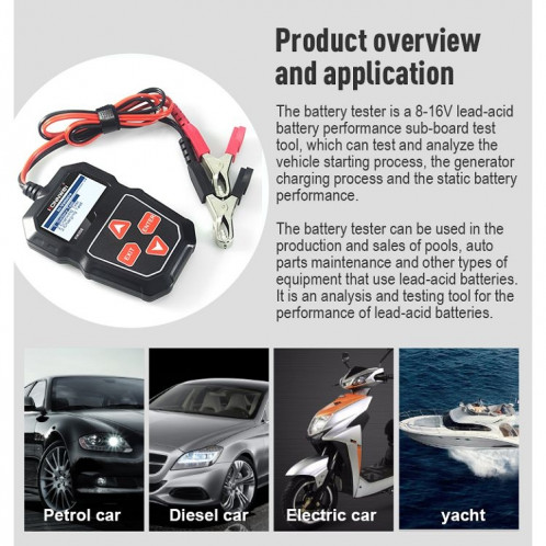 KONNWEI KW208 Support de testeur de batterie à écran couleur TFT pour voiture 8 langues SK09001484-021