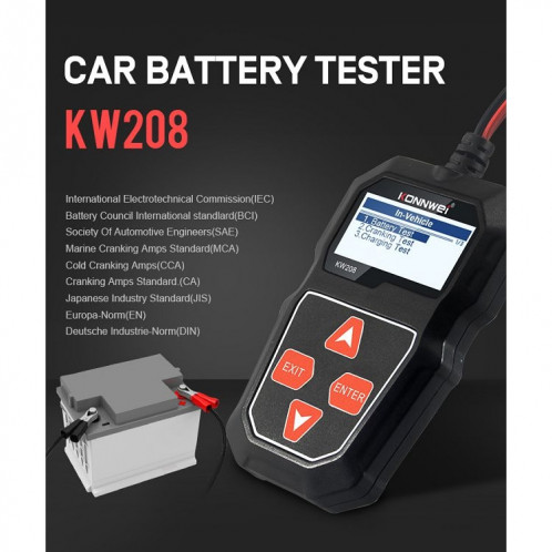 KONNWEI KW208 Support de testeur de batterie à écran couleur TFT pour voiture 8 langues SK09001484-021