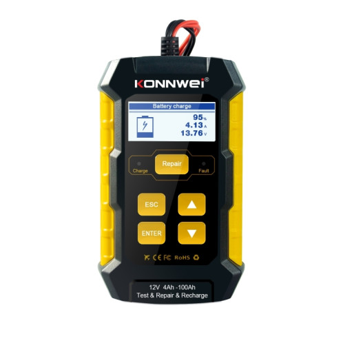 KONNWEI KW510 Testeur/chargeur/réparateur de batterie de voiture 3 en 1, prise en charge 8 langues (prise UE) SK04EU1506-021