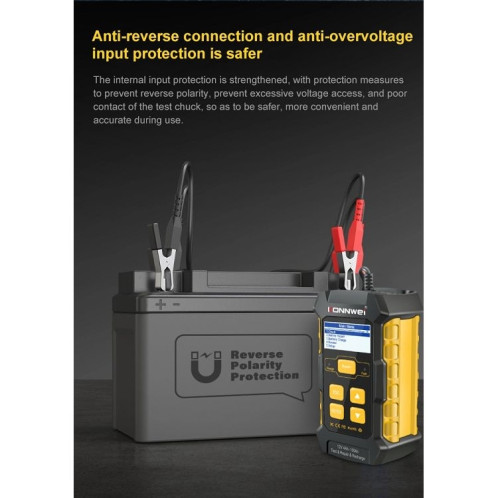KONNWEI KW510 Testeur/chargeur/réparateur de batterie de voiture 3 en 1, prise en charge 8 langues (prise UE) SK04EU1506-021