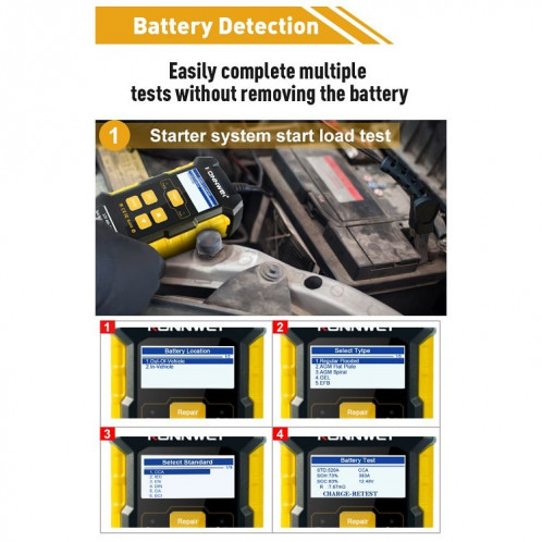 KONNWEI KW510 3 en 1 testeur / chargeur / réparateur de batterie de voiture Support 8 langues SK09041958-022