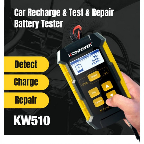 KONNWEI KW510 3 en 1 testeur / chargeur / réparateur de batterie de voiture Support 8 langues SK09041958-022