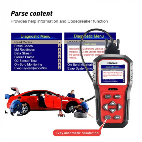 KONNWEI KW860 voiture 2.8 pouces TFT écran couleur testeur de batterie prend en charge 8 langues / I fonction d'analyse de clé SK09061080-022