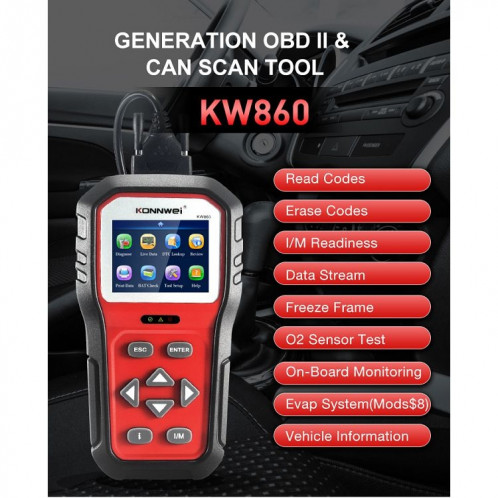 KONNWEI KW860 voiture 2.8 pouces TFT écran couleur testeur de batterie prend en charge 8 langues / I fonction d'analyse de clé SK09061080-022