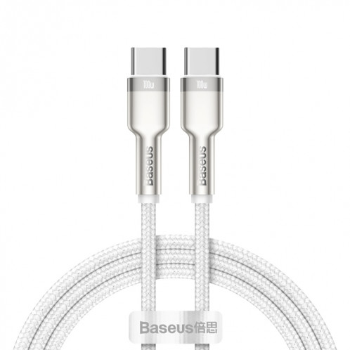 Baseus CATJK-C02 Cafule Series 100W Type-C / USB-C vers Type-C / USB-C Câble de données de charge en métal, longueur: 1 m (blanc) SB801B122-013