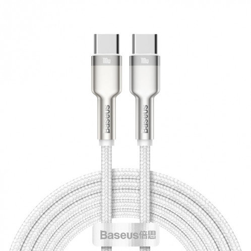 Baseus CATJK-D02 Cafule Series 100W Type-C / USB-C vers Type-C / USB-C Câble de données de charge en métal, longueur: 2 m (blanc) SB802B424-013