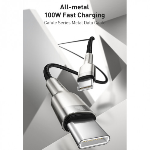 Baseus CATJK-D02 Cafule Series 100W Type-C / USB-C vers Type-C / USB-C Câble de données de charge en métal, longueur: 2 m (blanc) SB802B424-013