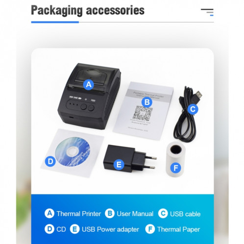 5811DD 58mm Bluetooth 4.0 imprimante thermique portative de reçus Bluetooth, SH8801572-018