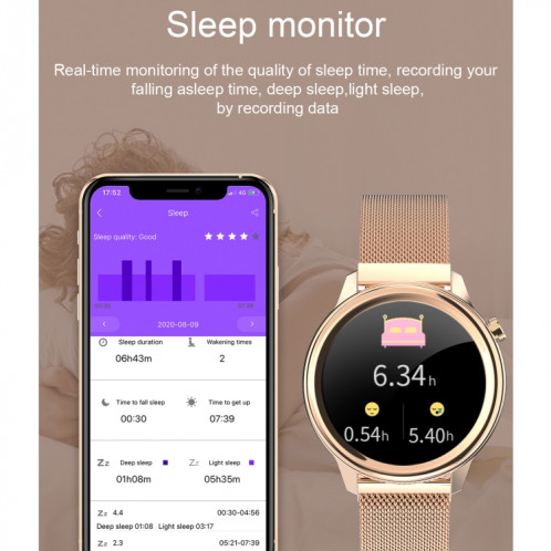 F80 1.3 pouces TFT écran couleur IP68 montre intelligente pour femmes étanche, moniteur de température corporelle de soutien / tensiomètre / rappel de cycle menstruel SH901A762-014