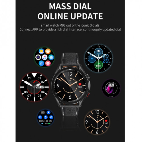 M98 1,28 pouces IPS écran couleur IP67 montre intelligente étanche, moniteur de sommeil de soutien / moniteur de fréquence cardiaque / appel Bluetooth, style: bracelet en acier (noir) SH901A912-016