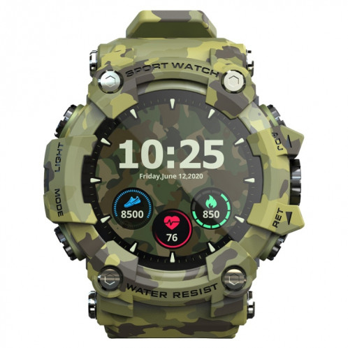Lokmat ATTACK 1,28 pouces TFT LCD montre intelligente, moniteur de sommeil de soutien / moniteur de fréquence cardiaque / tensiomètre (vert camouflage) SL201C995-017