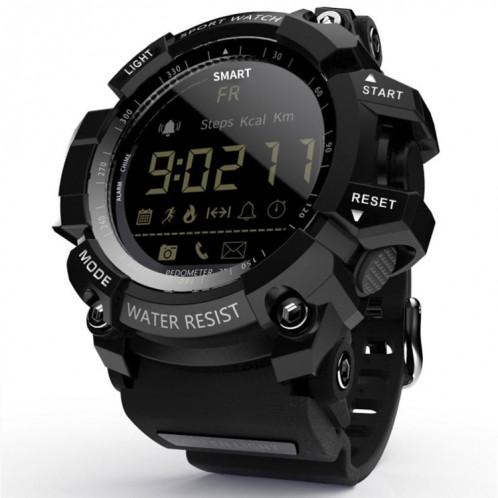 Lokmat MK16 écran LCD montre intelligente étanche 50 m, rappel d'informations de support / caméra à distance / moniteur de mouvement de marche (noir) SL101A1754-017