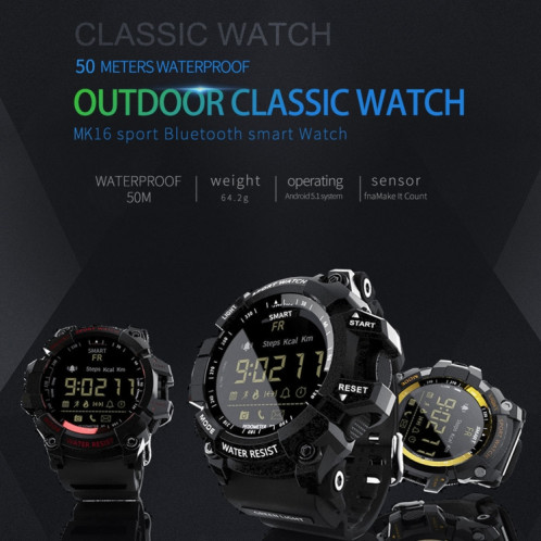 Écran LCD Lokmat MK16 Montre intelligente étanche 50 m, rappel d'informations de support / caméra à distance / moniteur de mouvement de marche (bleu) SL101D875-017