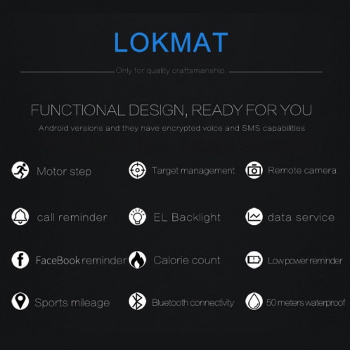 Écran LCD Lokmat MK16 Montre intelligente étanche 50 m, rappel d'informations de support / caméra à distance / moniteur de mouvement de marche (bleu) SL101D875-017