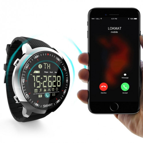 Lokmat MK18 1.1 pouces écran circulaire IP68 montre intelligente étanche, rappel d'informations de support / caméra à distance / moniteur de mouvement de marche (argent) SL401D1918-012