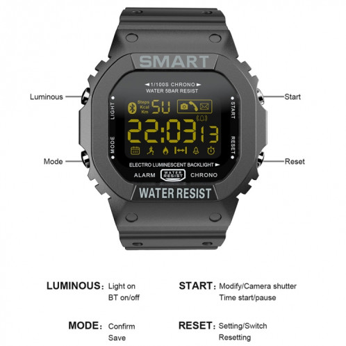 LOKMAT MK22 1.21 pouces FSTN LCD Screen 50M Wather Watch Smart Watch, Informations de support Rappel / Caméra distante / Enregistrement de sport (Orange) SL601C269-014