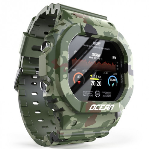 Lokmat OCEAN 1.14 pouces écran tactile TFT IP68 montre intelligente étanche, rappel d'informations de support / moniteur de sommeil / enregistrement de sport (vert camouflage) SL901B29-014