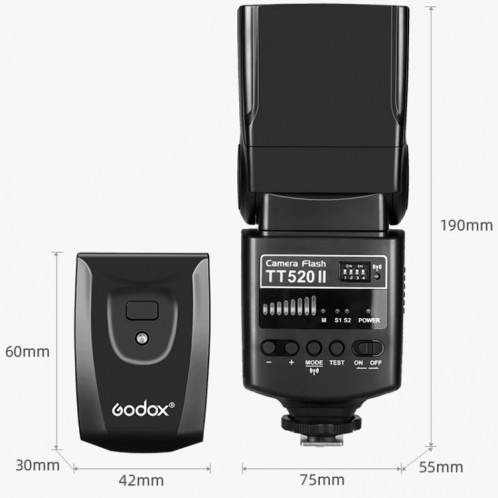 Godox TT520II 433MHZ sans fil 1 / 300s-1 / 2000s HSS Flash Speedlite Camera Top Fill Light pour appareils photo reflex numériques Canon / Nikon (noir) SG501A302-010