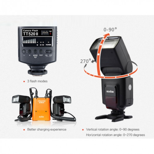 Godox TT520II 433MHZ sans fil 1 / 300s-1 / 2000s HSS Flash Speedlite Camera Top Fill Light pour appareils photo reflex numériques Canon / Nikon (noir) SG501A302-010