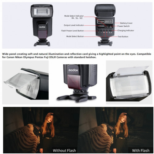 Godox TT520II 433MHZ sans fil 1 / 300s-1 / 2000s HSS Flash Speedlite Camera Top Fill Light pour appareils photo reflex numériques Canon / Nikon (noir) SG501A302-010