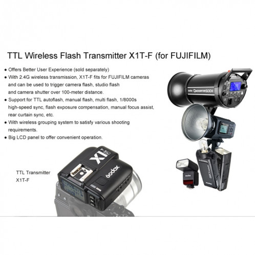 Godox V860IIF 2.4GHz sans fil 1 / 8000s HSS Flash Speedlite Camera Top Fill Light pour appareils photo reflex numériques Fujifil (noir) SG901A1329-012