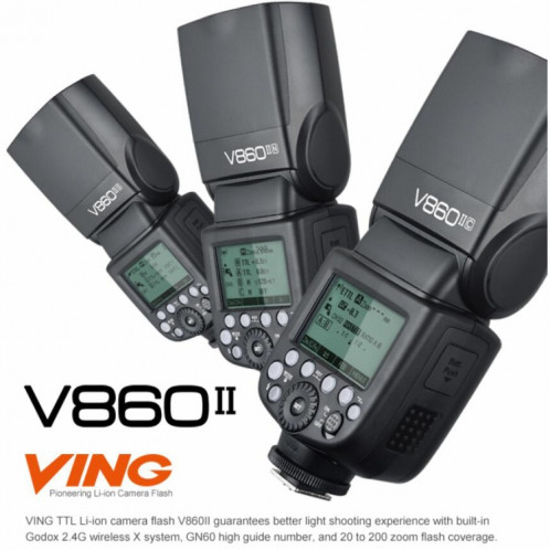 Godox V860IIN 2.4GHz sans fil 1 / 8000s HSS Flash Speedlite Camera Top Fill Light pour Nikon DSLR Camera (Noir) SG101A1528-09