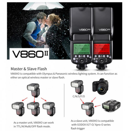 Godox V860IIO 2,4 GHz sans fil 1 / 8000s HSS Flash Speedlite Camera Top Fill Light pour Olympus DSLR Camera (Noir) SG501A848-07