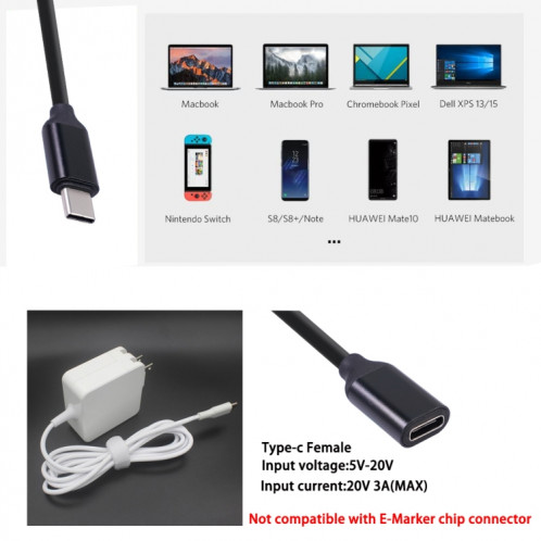Câble d'extension d'alimentation PD type C / USB-C mâle à femelle, longueur: 1 m SH3602126-07